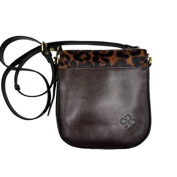 Patricia Nash Leopard Animal Print Calf Half Brown Leather Crossbody Saddle Bag - Picture 3 of 14